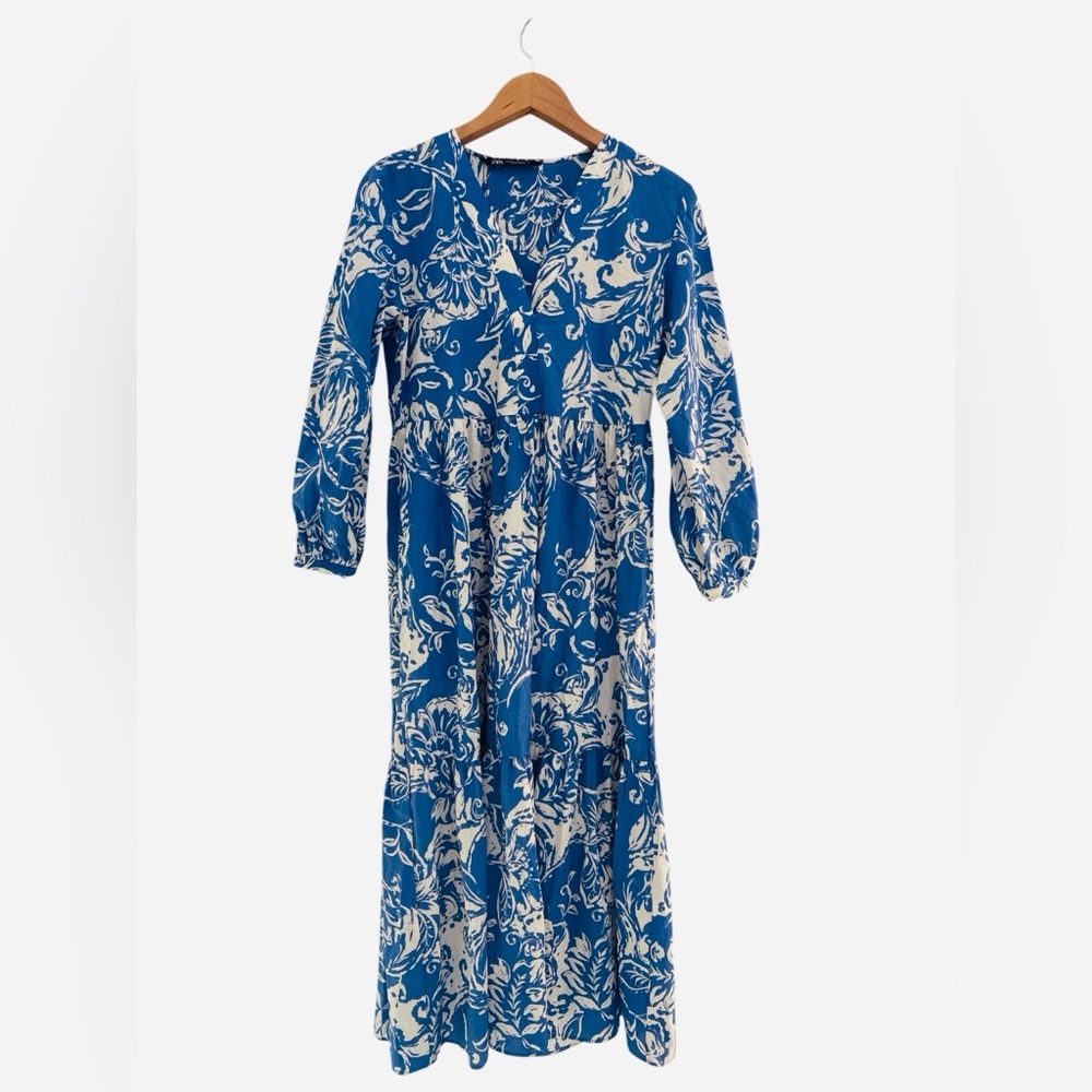 Zara New with Tags Blue Floral Maxi Dress - Picture 4 of 10